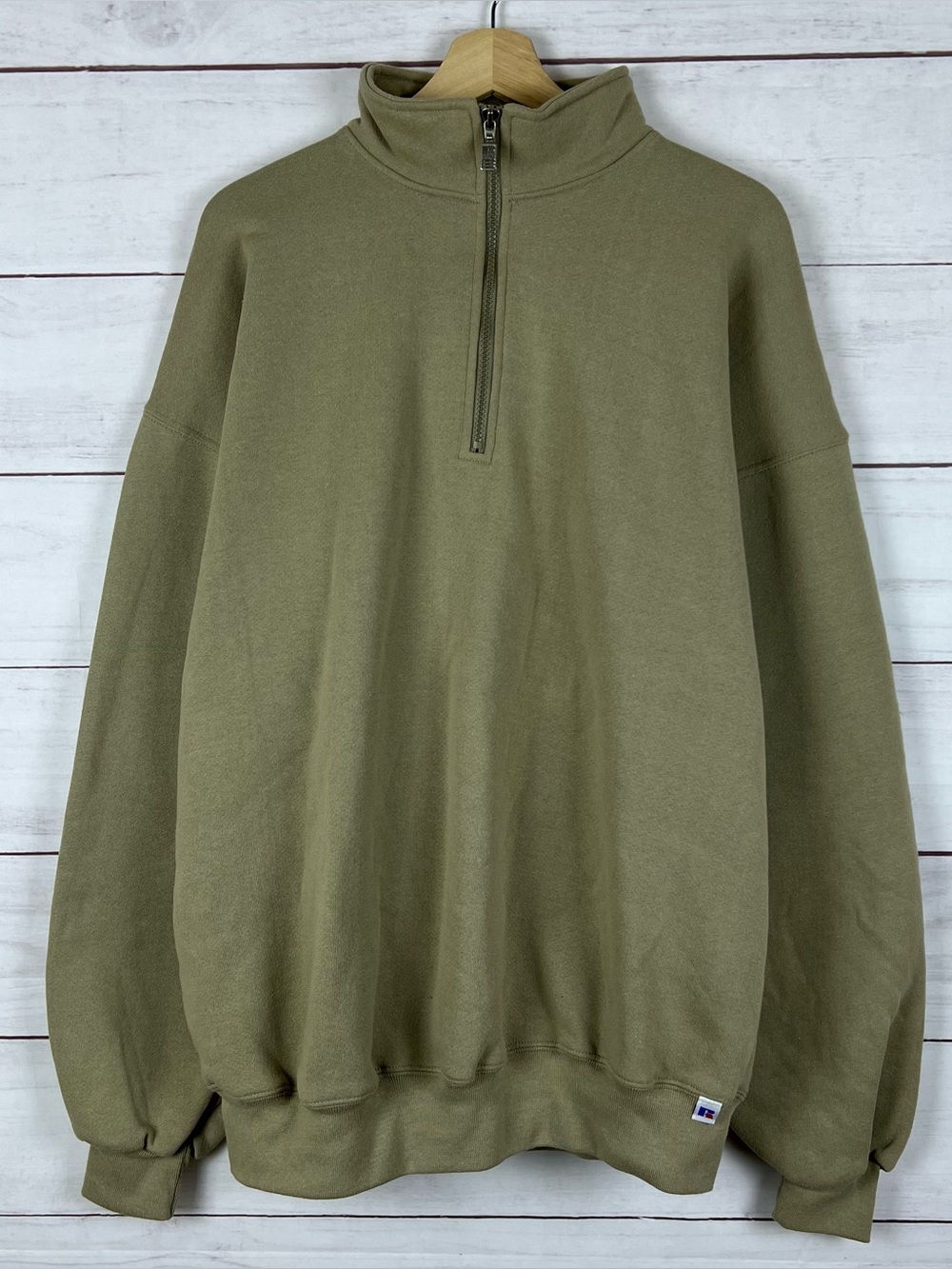 Vintage Russell Athletic Sweatshirt 1/4 Zip Mens XXL Beige 90s